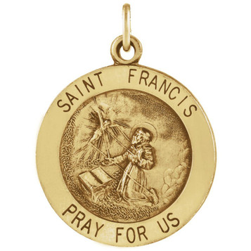 14K Yellow Gold 25mm Round St. Francis of Assisi Medal - (B16-423) 14K Yellow Gold 25mm Round St. Francis of Assisi Medal - (B16-423)