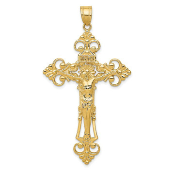 14K Yellow Gold INRI Fleur De Lis Crucifix Pendant - (A83-507) 14K Yellow Gold INRI Fleur De Lis Crucifix Pendant - (A83-507)