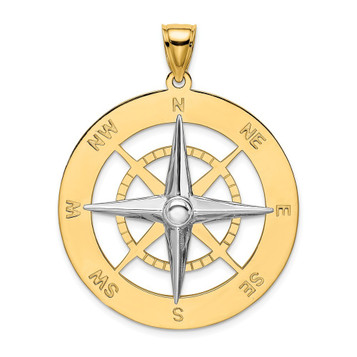 14K Two-tone Gold Nautical Compass White Needle Charm Pendant - (A93-195)