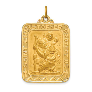 14K Yellow Gold Solid Satin Finish Large Rectangle Saint Christopher Medal - (B14-786)