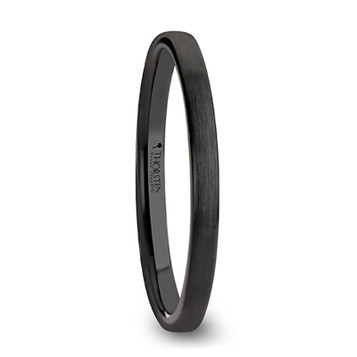 DAISY Black Flat Shaped Ceramic Wedding Band for Women with Brushed Finish - 2 mm ~ (G65-716)