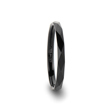 MIAMI 2mm Diamond Faceted Black Tungsten Carbide Ring ~ (H65-527)