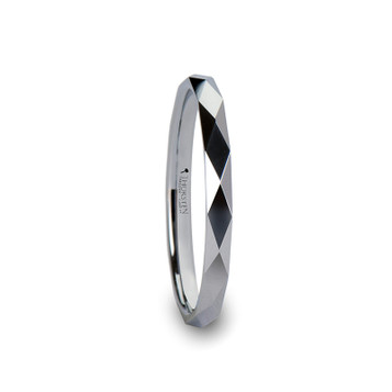 WICHITA 2mm Diamond Faceted White Tungsten Ring ~ (J65-256)
