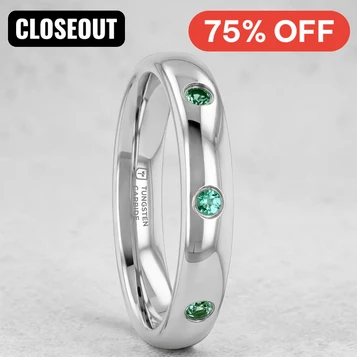 CHLOE Polished and Domed Tungsten Carbide Wedding Ring with 3 Green Emeralds Setting - 4mm ~ (G65-659)