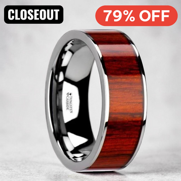 CLAYMORE Flat Tungsten Carbide Band with Exotic Padauk Wood Inlay and Polished Edges - 8mm ~ (G65-678)