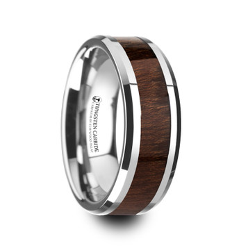 DACIAN Carpathian Wood Inlaid Tungsten Carbide Ring with Bevels - 8mm ~ (G65-715) DACIAN Carpathian Wood Inlaid Tungsten Carbide Ring with Bevels - 8mm ~ (G65-715)