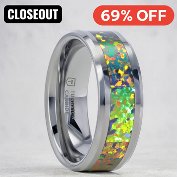 ETHEREAL Tungsten Carbide Ring with Blue & Orange Opal Inlay - 8mm ~ (G65-908)