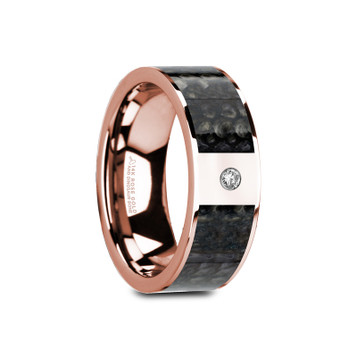 GALESI Flat Polished 14K Rose Gold with Blue Dinosaur Bone Inlay & White Diamond Setting - 8mm ~ (H65-103) GALESI Flat Polished 14K Rose Gold with Blue Dinosaur Bone Inlay & White Diamond Setting - 8mm ~ (H65-103)