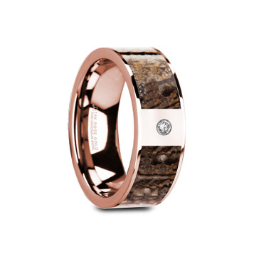 GAVINO Flat Polished 14K Rose Gold Brown Dinosaur Bone & White Diamond Setting - 8mm ~ (H65-114) GAVINO Flat Polished 14K Rose Gold Brown Dinosaur Bone & White Diamond Setting - 8mm ~ (H65-114)
