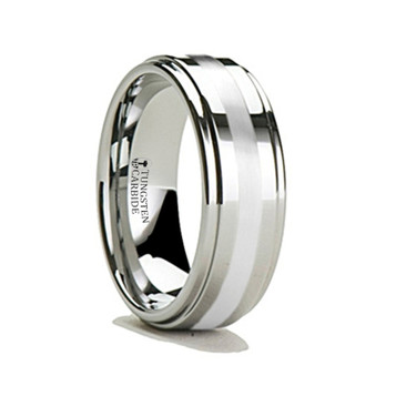 HADRIAN Raised Center Tungsten Carbide Ring with Palladium Inlaid - 8mm - (H65-150) HADRIAN Raised Center Tungsten Carbide Ring with Palladium Inlaid - 8mm - (H65-150)