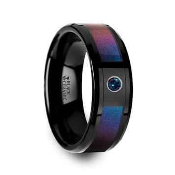 KLEIN Black Ceramic Ring with Blue & Purple Color Changing Inlay and Alexandrite Setting - 8mm ~ (H65-313) KLEIN Black Ceramic Ring with Blue & Purple Color Changing Inlay and Alexandrite Setting - 8mm ~ (H65-313)