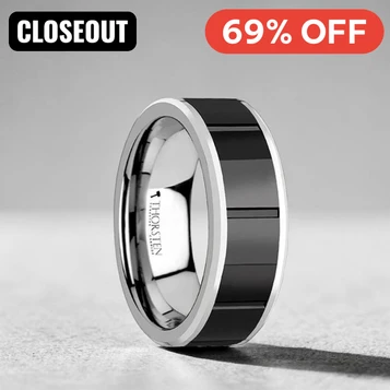 KONSTANTINE - Watch Band Style Tungsten Carbide Ring with Black Ceramic Inlay  - 8mm ~ (H65-333)