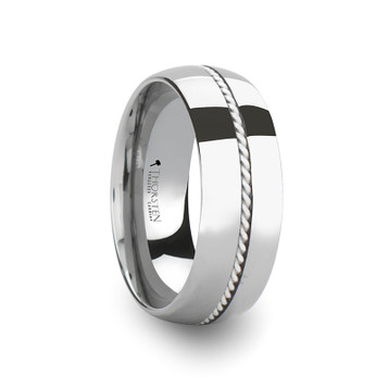 LYON Domed Tungsten Carbide Ring with Braided Silver Inlay - 8 mm ~ (H65-394)