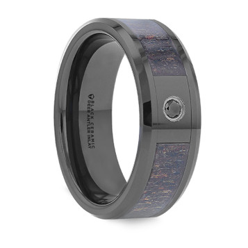 MONTANA Black Ceramic Ombre Deer Antler Inlay Polished Beveled Edges with Black Diamond ~ (H65-549)