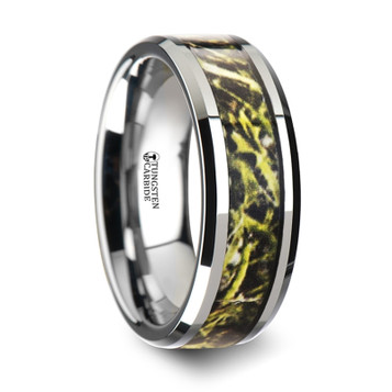 MOOR Tungsten Carbide Wedding Band with Green Marsh Camo Inlay Ring - 8mm ~ (H65-550)