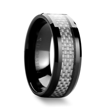 MYSTIQUE Beveled Ceramic Ring with White Carbon Fiber Inlaid - 8mm ~ (H65-584) MYSTIQUE Beveled Ceramic Ring with White Carbon Fiber Inlaid - 8mm ~ (H65-584)