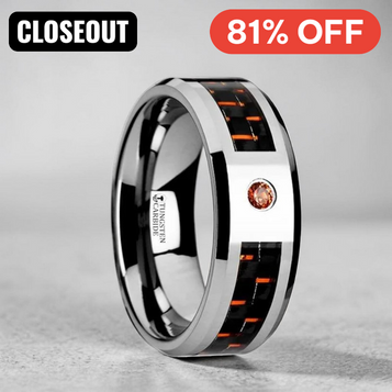 NOAH Tungsten Ring with Black and Orange Carbon Fiber and Orange Padparadscha Setting - 8mm ~ (H65-611)