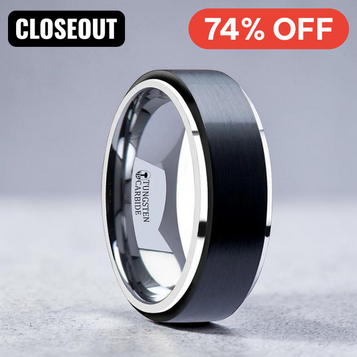 OAKLAND Tungsten Carbide Ring with Raised Black Brushed Ceramic Center - 8 mm ~ (H65-621)