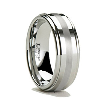 ODIN Raised Center Tungsten Carbide Ring with  Platinum Inlay ~ (H65-637)