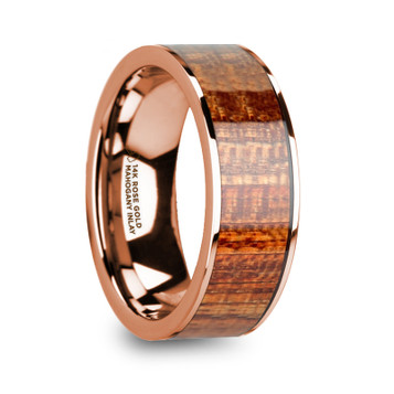 OLYMPIAS 14K Rose Gold & Mahogany Wood Inlaid  Men's Wedding Band with Polished Finish - 8mm ~ (H65-641) OLYMPIAS 14K Rose Gold & Mahogany Wood Inlaid  Men's Wedding Band with Polished Finish - 8mm ~ (H65-641)