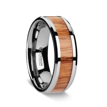 RUBRA Red Oak Wood Inlaid Titanium Ring with Bevels - 8mm ~ (H65-842) RUBRA Red Oak Wood Inlaid Titanium Ring with Bevels - 8mm ~ (H65-842)