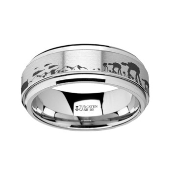 Spinning Engraved Hoth Battle Scene Star Wars Tungsten Carbide Spinner Wedding Band - 8mm ~ (H65-962)