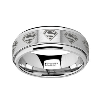 Spinning Superman Logo Engraved Tungsten Carbide Spinner Wedding Band - 8mm ~ (H65-972)