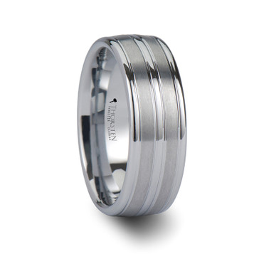 VANCOUVER Triple Grooved White Tungsten Carbide Ring - 8mm ~ (J65-163) VANCOUVER Triple Grooved White Tungsten Carbide Ring - 8mm ~ (J65-163)