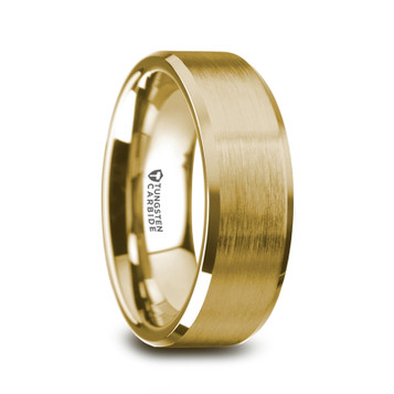 HONOR Gold Plated Tungsten Beveled Polished Edges Flat Ring with Brushed Center - 8mm ~ (H65-186)