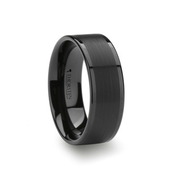 VULCAN Flat Black Tungsten Ring with Brushed Center & Polished Edges - 4mm - 12mm VULCAN Flat Black Tungsten Ring with Brushed Center & Polished Edges - 4mm - 12mm