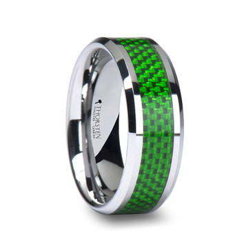 VERMONT Tungsten Carbide Ring with Emerald Green Carbon Fiber Inlay - 8mm