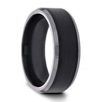 ATNOS Brushed Black Center Polished Beveled Edges MenÕs Titanium Wedding Ring - 8mm ATNOS Brushed Black Center Polished Beveled Edges MenÕs Titanium Wedding Ring - 8mm