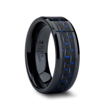 AVITUS Black Beveled Ceramic Ring with Blue & Black Carbon Fiber Inlay - 4mm - 10mm AVITUS Black Beveled Ceramic Ring with Blue & Black Carbon Fiber Inlay - 4mm - 10mm