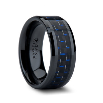 BARRACUDA Beveled Black Ceramic Ring with Blue/Purple Color Changing Inlay - 6mm - 10mm BARRACUDA Beveled Black Ceramic Ring with Blue/Purple Color Changing Inlay - 6mm - 10mm