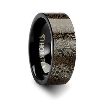 Circular Damascus Steel Engraved Pattern Black Tungsten Engraved Ring - 4mm - 12mm Circular Damascus Steel Engraved Pattern Black Tungsten Engraved Ring - 4mm - 12mm