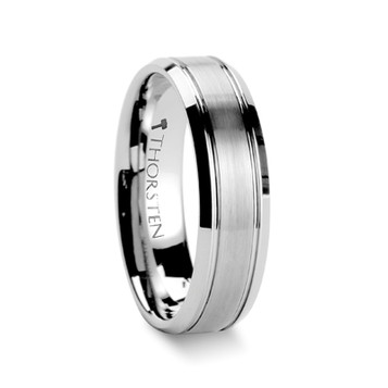 CRONUS Brushed Center Tungsten Wedding Carbide Ring with Polished Bevels- 6mm & 8mm CRONUS Brushed Center Tungsten Wedding Carbide Ring with Polished Bevels- 6mm & 8mm