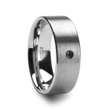 IRENAEUS Flat Brushed Tungsten Men's Wedding Ring with Black Diamond - 6mm & 8mm IRENAEUS Flat Brushed Tungsten Men's Wedding Ring with Black Diamond - 6mm & 8mm