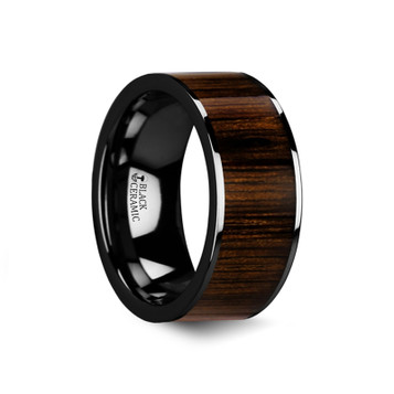 KENDO Black Ceramic Polished Finish Ring with Black Walnut Wood Inlay - 6mm, 7mm, 8mm, 10mm KENDO Black Ceramic Polished Finish Ring with Black Walnut Wood Inlay - 6mm, 7mm, 8mm, 10mm