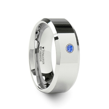 KENSINGTON Blue Diamond Tungsten Carbide Ring with Bevels - 6mm & 8mm KENSINGTON Blue Diamond Tungsten Carbide Ring with Bevels - 6mm & 8mm