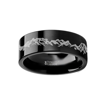 Peaks Mountain Range Outdoors Landscape Ring Engraved Flat Black Tungsten Ring - 4mm - 12mm Peaks Mountain Range Outdoors Landscape Ring Engraved Flat Black Tungsten Ring - 4mm - 12mm