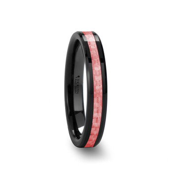 ROSA Beveled Black Ceramic Ring with Pink Carbon Fiber Inlay - 4mm & 6mm ROSA Beveled Black Ceramic Ring with Pink Carbon Fiber Inlay - 4mm & 6mm