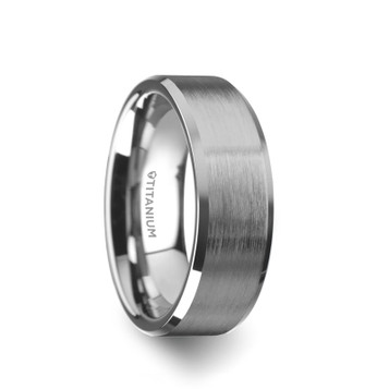 SHIRE Titanium Brushed Center Men's Flat Wedding Ring with Polished Beveled Edges - 6mm & 8mm SHIRE Titanium Brushed Center Men's Flat Wedding Ring with Polished Beveled Edges - 6mm & 8mm