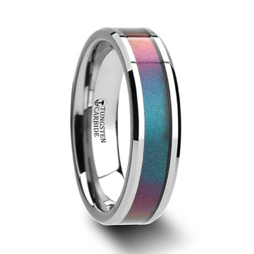 STINGRAY Tungsten Carbide Ring with Blue/Purple Color Changing Inlay - 4mm - 10mm