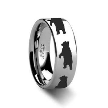 WILDLIFE Sport Fishing Trout Fish Jumping Print Pattern Ring Polished  Tungsten Ring 12mm Wide Wedding Band Size 6