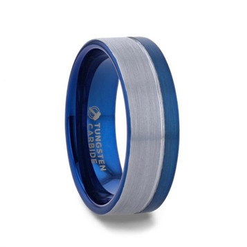 ATLANTIC Tungsten Carbide Duo Color Blue Ion Plating Inside Wedding Ring - Brushed Comfort Fit - 8mm ATLANTIC Tungsten Carbide Duo Color Blue Ion Plating Inside Wedding Ring - Brushed Comfort Fit - 8mm