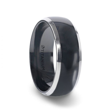 SALEEN Black Titanium Domed Wedding Ring - Beveled Polished Comfort Fit - 8mm SALEEN Black Titanium Domed Wedding Ring - Beveled Polished Comfort Fit - 8mm
