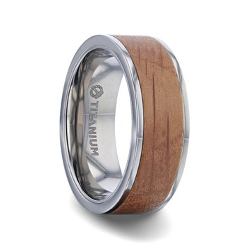 STILL Titanium Whiskey Barrel Inlaid Made From Genuine Whiskey Barrels Wedding Ring - Flat Polished Comfort Fit - 8mm STILL Titanium Whiskey Barrel Inlaid Made From Genuine Whiskey Barrels Wedding Ring - Flat Polished Comfort Fit - 8mm