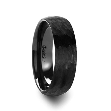 Ragnarok Black Ceramic Domed Hammer Finish Wedding Ring - Brushed Comfort Fit - 6mm 8mm Ragnarok Black Ceramic Domed Hammer Finish Wedding Ring - Brushed Comfort Fit - 6mm 8mm