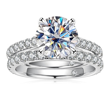 3-Carat Solitiare Center Engagement Ring Bridal Set - GRA Lab Certified D/VVS1 Round Brilliant Moissanite 18K White Gold Layered 925 Sterling Silver 3-Carat Solitiare Center Engagement Ring Bridal Set - GRA Lab Certified D/VVS1 Round Brilliant Moissanite 18K White Gold Layered 925 Sterling Silver