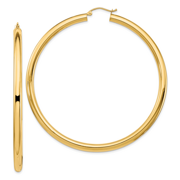 Gold Hoop Earrings 14K Yellow Gold Polished 4x70mm Lightweight Round Tube Hoop Earrings 4mm Thickness